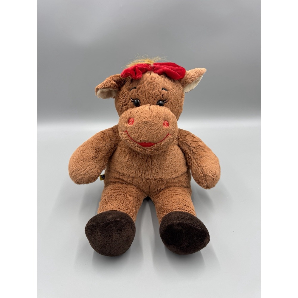 Build a Bear Holly Moose Brown Holiday Plush Red Bow 14" Stuffed Animal